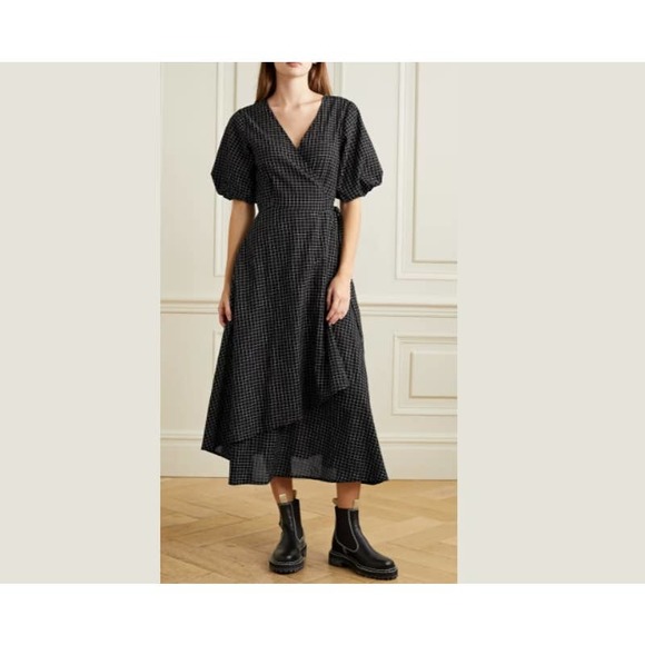 Apiece Apart Dresses & Skirts - NEW APIECE APART Avignon Black Checked Organic Cotton Voile Midi Wrap Dress sz M